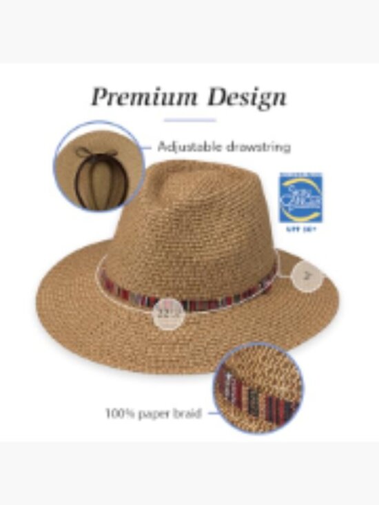 UPF 50+ Sun Protection Fedora, Wide Brim, Packable, Paper Braid